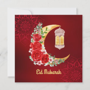 Cartes Pour Fêtes Annuelles Aïd Moubarak   Ramadan Kareem Floral Cresent Moon