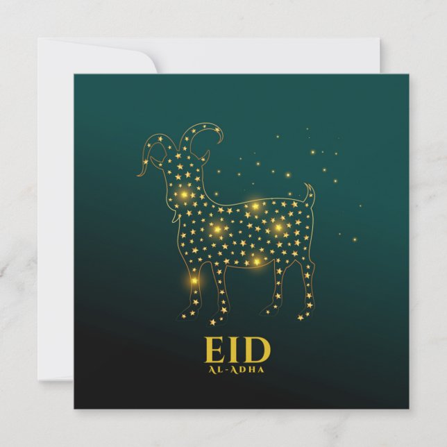 Cartes Pour Fêtes Annuelles Aïd Ul Adha Mubarak Chèvre Or Bleu (Devant)