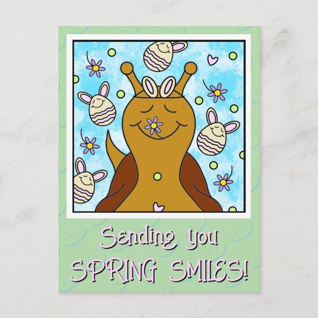 Cartes Pour Fêtes Annuelles Aiguille Mignonne Avec Oeufs De Lapin Envoi Sourir (Devant)