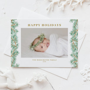 Cartes Pour Fêtes Annuelles Aiguilles de pin d'hiver Garland Photo Joyeuses Fê