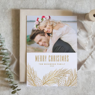 Cartes Pour Fêtes Annuelles Aiguilles de pin d'or Faux Joyeux et Marié Photo