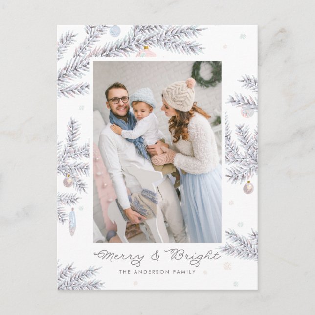 Cartes Pour Fêtes Annuelles Aiguilles de pin givré Pastel Joyeux & Bright Phot (Devant)
