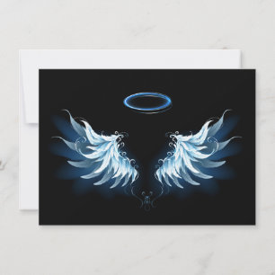 Cartes Pour Fêtes Annuelles Ailes d'ange bleues lumineuses sur fond noir