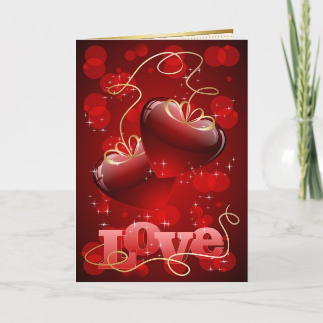 Cartes Pour Fêtes Annuelles Aimer les coeurs rouges et les roses (Devant)