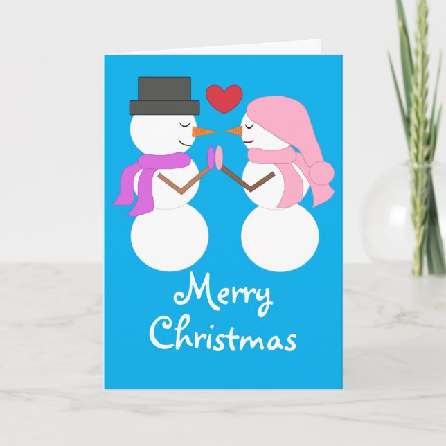 Cartes Pour Fêtes Annuelles Aimer & Snowpeople : Blanc bleu-vert (Devant)
