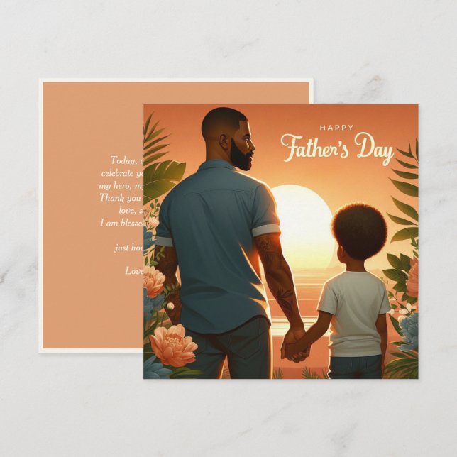 Cartes Pour Fêtes Annuelles Aimer Sunset Embrace Ethnique Père & Fils (Devant / Derrière)