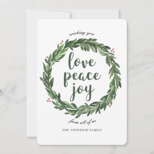 Cartes Pour Fêtes Annuelles Aimez La Joie De La Paix. Aquarelle hiver couronne