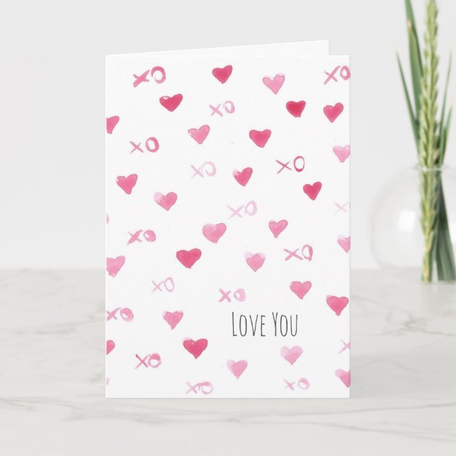 Cartes Pour Fêtes Annuelles Aimez-vous Joyeux Valentines Jour Aquarelle Coeurs (Devant)