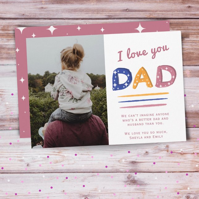 Cartes Pour Fêtes Annuelles Aimez-vous papa Typographie rose Photo (Créateur téléchargé)