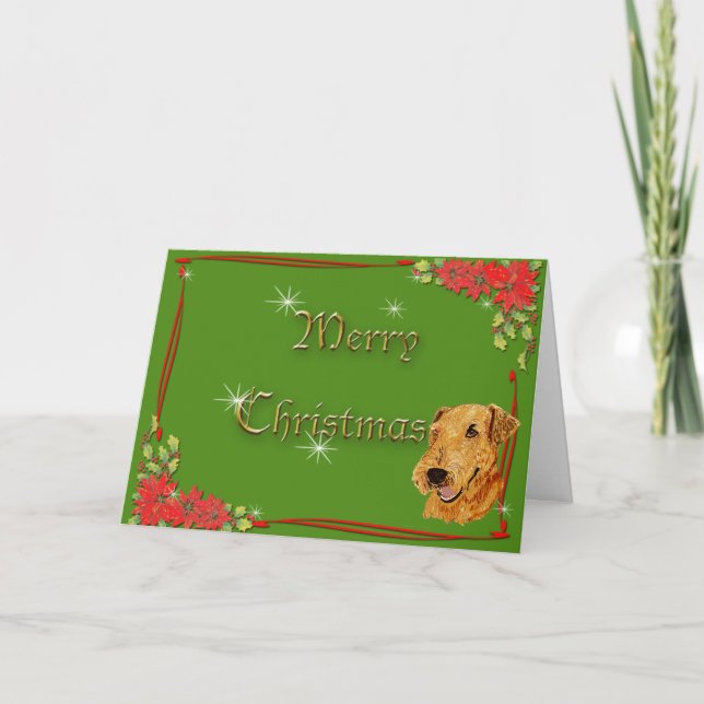 Cartes Pour Fêtes Annuelles Airedale Terrier Joyeux Noël (Devant)
