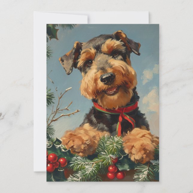 Cartes Pour Fêtes Annuelles Airedale Terrier Noël (Devant)