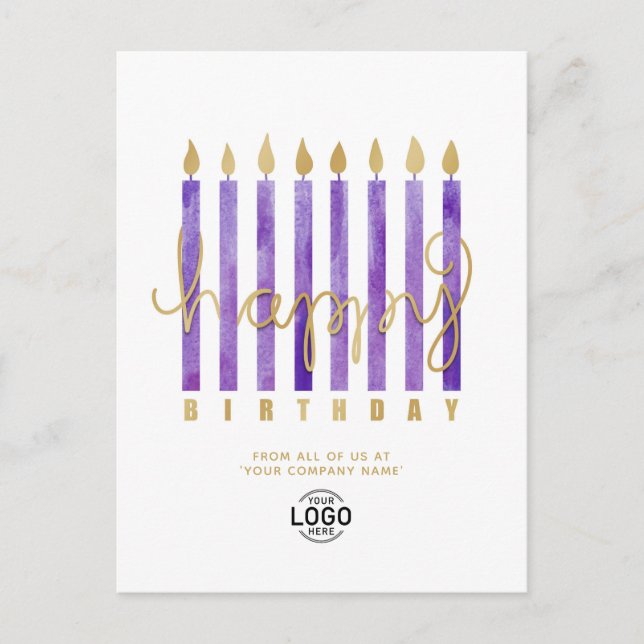 Cartes Pour Fêtes Annuelles Ajouter Logo Bougies violettes Business Joyeux ann (Devant)