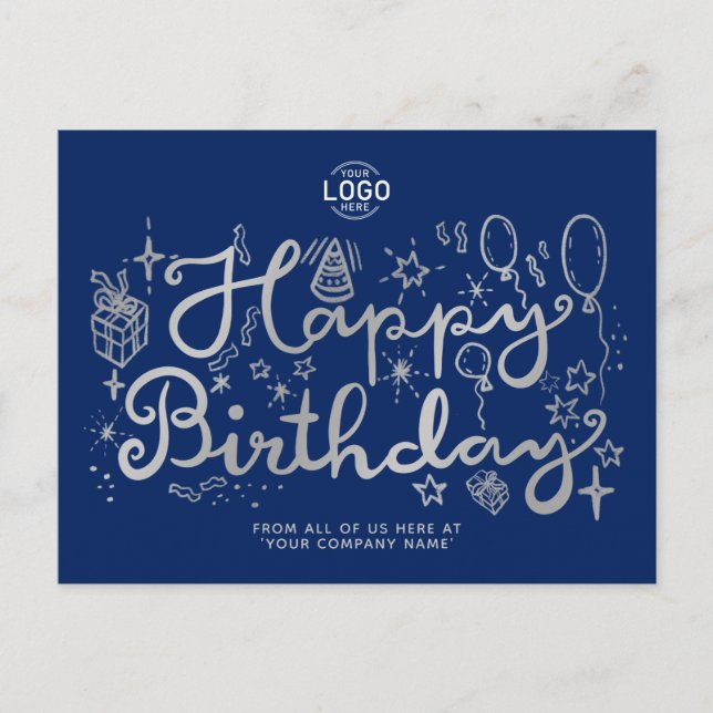 Cartes Pour Fêtes Annuelles Ajouter Logo Business Fun Doodle Silver Joyeux Ann (Devant)
