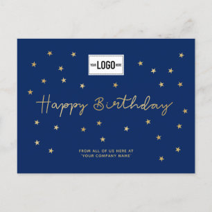 Cartes Pour Fêtes Annuelles Ajouter Logo Gold Stars Blue Business Joyeux anniv