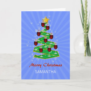 Cartes Pour Fêtes Annuelles Ajouter un nom, Arbre de Noël avec Vin