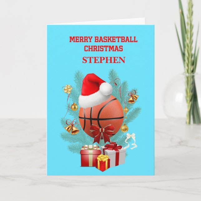 Cartes Pour Fêtes Annuelles Ajouter Un Nom Basket De Noël (Devant)