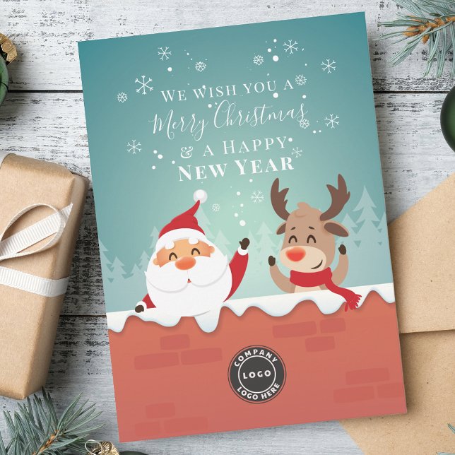 Cartes Pour Fêtes Annuelles Ajouter Votre Entreprise Logo Noël Clients (Christmas Business Logo Company Employees Greeting Card)