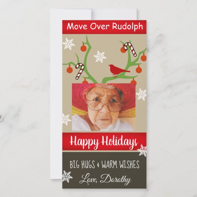 Cartes Pour Fêtes Annuelles Ajouter Votre Photo "Déplacer Sur Le Rudolph" Fant (Devant)