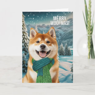 Cartes Pour Fêtes Annuelles Akita Chien en Écharpe d'Hiver Joyeux Woofmas
