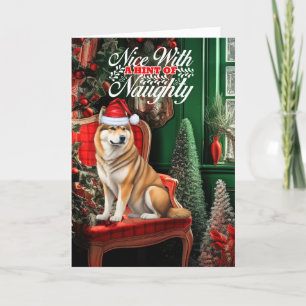 Cartes Pour Fêtes Annuelles Akita Christmas Dog Naughty ou Nice