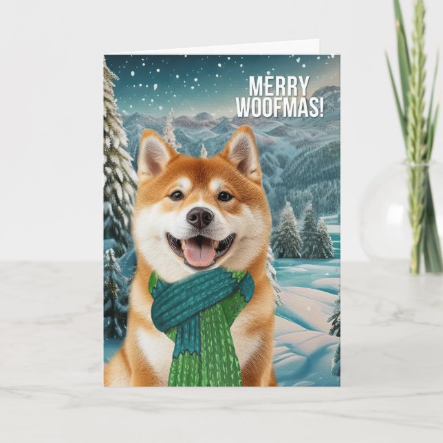 Cartes Pour Fêtes Annuelles Akita Dog in Winter Scarf Merry Woofmas (Devant)