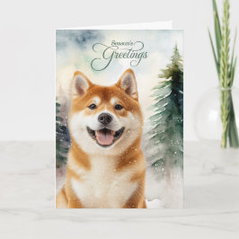 Cartes Pour Fêtes Annuelles Akita Dog Season's Greetings Woodland