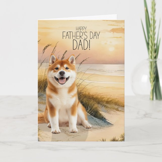 Cartes Pour Fêtes Annuelles Akita Dog Sunset Beach Father's Day (Devant)