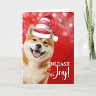 Cartes Pour Fêtes Annuelles Akita ou Shiba Inu Dog Unleash Joy Christmas