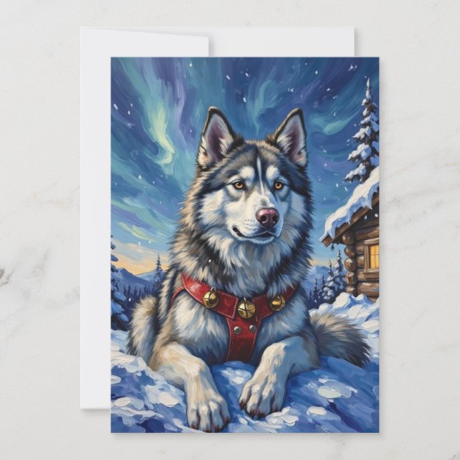 Cartes Pour Fêtes Annuelles Alaskan Malamute North Pole Winter Christmas (Devant)