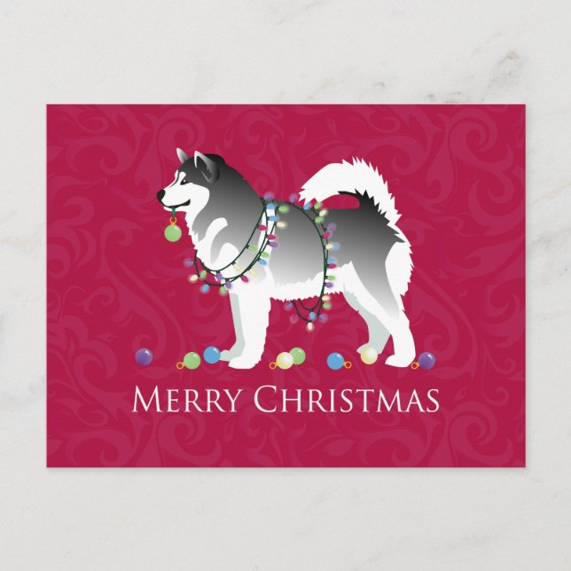 Cartes Pour Fêtes Annuelles Alaskien Malamute Chien Joyeux Noël Design (Devant)