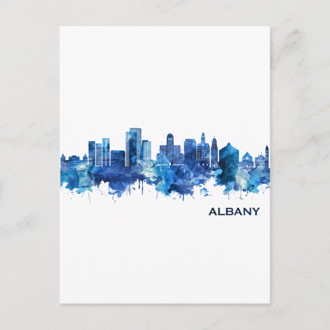 Cartes Pour Fêtes Annuelles Albany New York Skyline Blue (Devant)