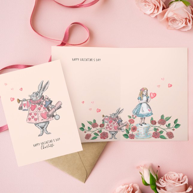Cartes Pour Fêtes Annuelles Alice Au Pays Des Merveilles Heureuse Sainte-Valen (Alice In Wonderland Rabbit Happy Valentine's Day Holiday Card)