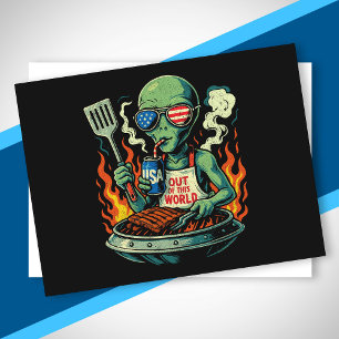 Cartes Pour Fêtes Annuelles Alien Patriotique Drôle Grillant Barbecue Américai