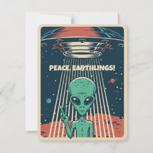Cartes Pour Fêtes Annuelles Alien UFO de texte personnalisé