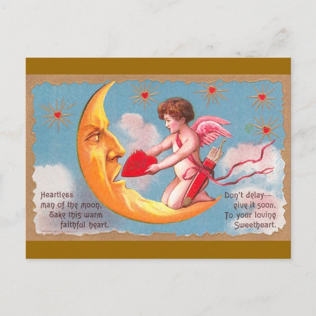 Cartes Pour Fêtes Annuelles Aliments cupides Coeur à la Lune Saint-Valentin (Devant)