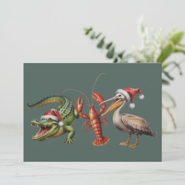 Cartes Pour Fêtes Annuelles Alligator Pelican Écrevisse Oie Animal de Noël (Debout devant)