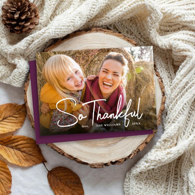 Cartes Pour Fêtes Annuelles Alors Remercié Photo superposition Thanksgiving (Créateur téléchargé)