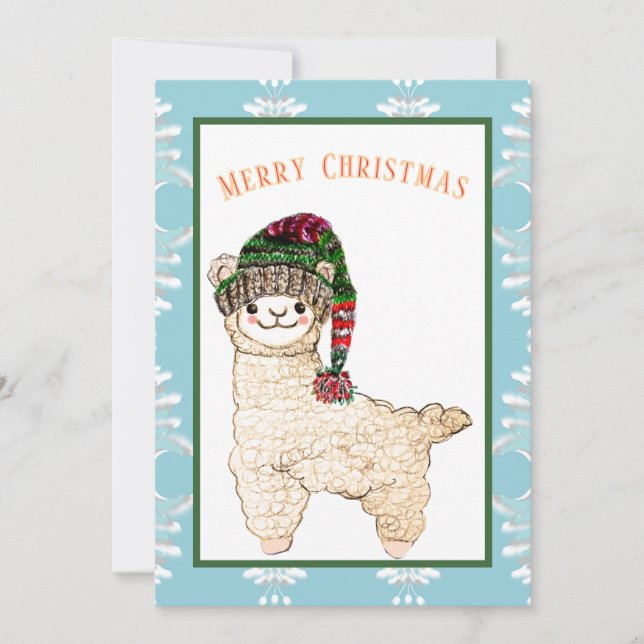Cartes Pour Fêtes Annuelles Alpaca mignon avec chapeau festif (Devant)