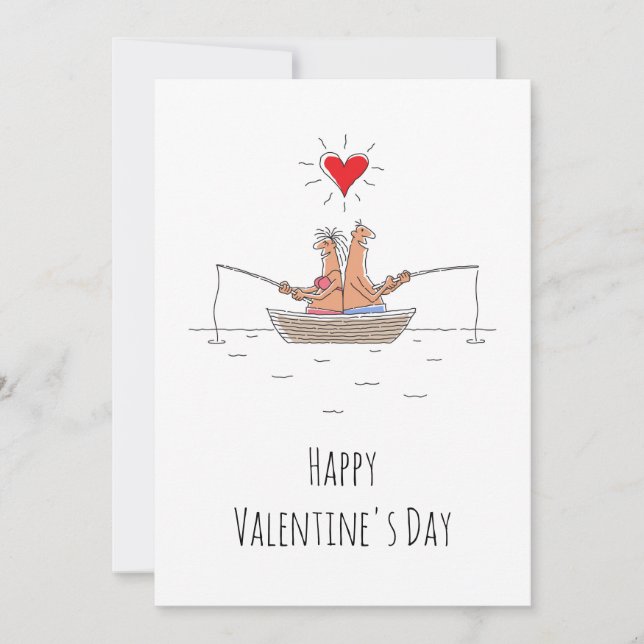 Cartes Pour Fêtes Annuelles Amateurs Heureuses Saintes-Valentin Pêche Coeur ro (Devant)