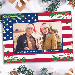 Cartes Pour Fêtes Annuelles American Flag Patriotique Noël Photo personnalisée