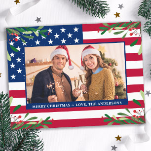 Cartes Pour Fêtes Annuelles American Flag Patriotique Noël Photo personnalisée