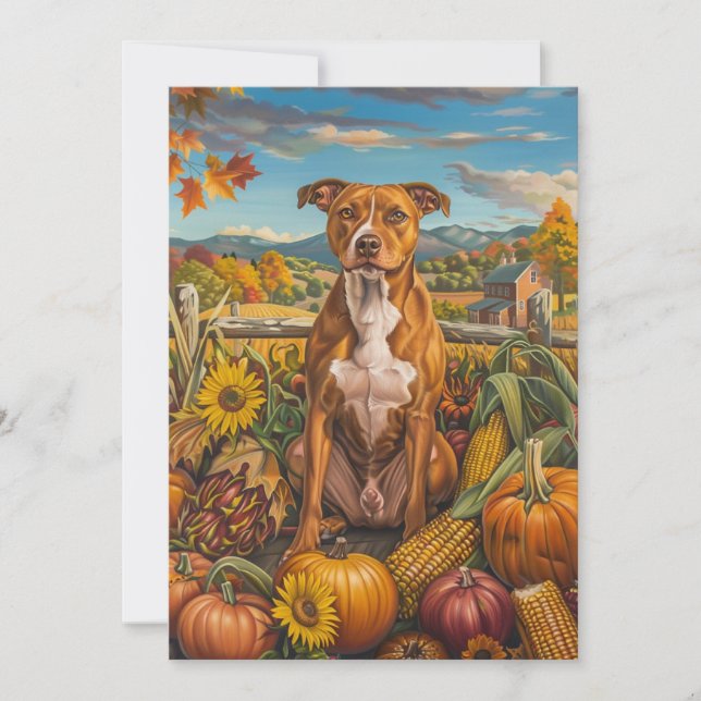 Cartes Pour Fêtes Annuelles American Staffordshire récolte d'automne Thankesgi (Devant)