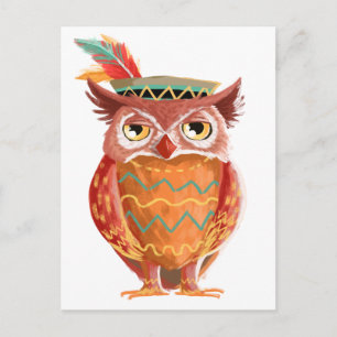 Cartes Pour Fêtes Annuelles Amérindien Thanksgiving Owl Pilgrim