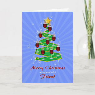 Cartes Pour Fêtes Annuelles Ami, arbre de Noël avec vin