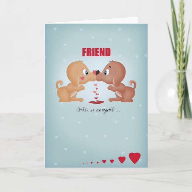 Cartes Pour Fêtes Annuelles Ami Saint Valentin Baiser Chiens Et Coeurs (Devant)
