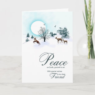 Cartes Pour Fêtes Annuelles Ami, scène de Noël avec rennes