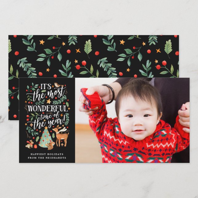 Cartes Pour Fêtes Annuelles Amis de la forêt | Black | Photo (Devant / Derrière)