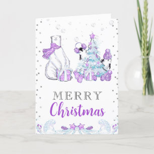 Cartes Pour Fêtes Annuelles Amis d'hiver Ours polaire et Manchots Noël