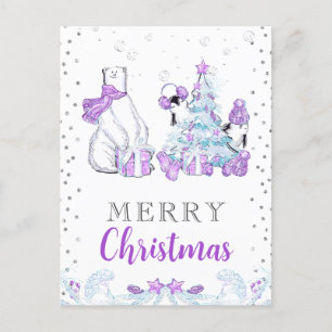 Cartes Pour Fêtes Annuelles Amis d'hiver Ours polaire et Manchots Noël
