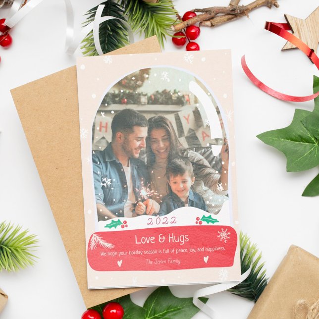 Cartes Pour Fêtes Annuelles Amour amusant et étreintes photo enneigement globe (Créateur téléchargé)